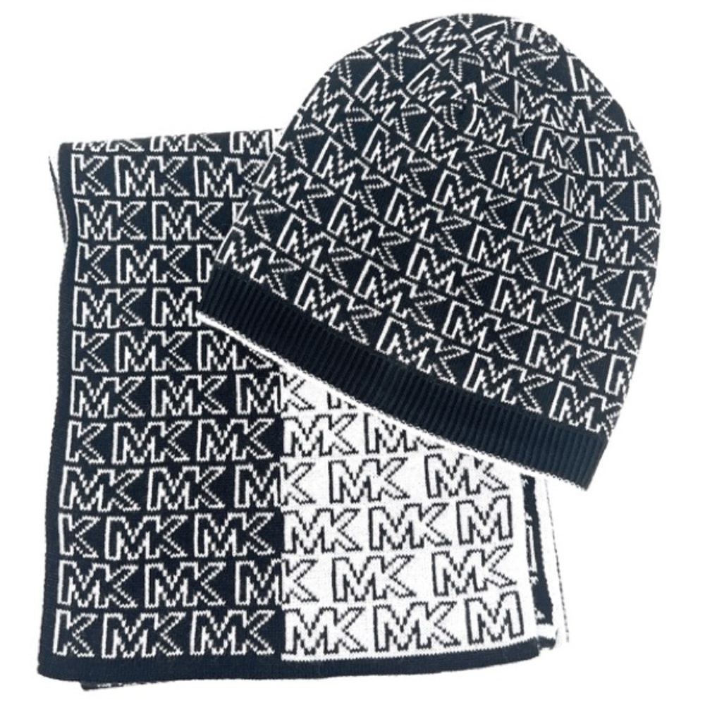 Michael Kors Split Logo Scarf & Reversible Beanie Bellyband Hat Set NWT - Picture 2 of 6